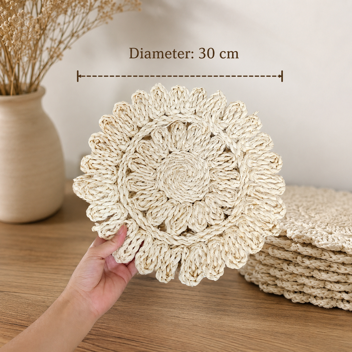Handcrafted Natural Corn Husk Woven Placemat & Vase Mat