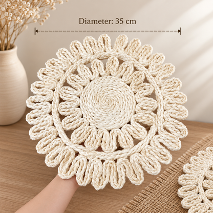 Handcrafted Natural Corn Husk Woven Placemat & Vase Mat