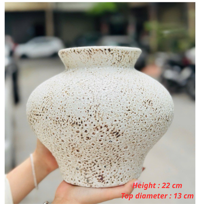 Handcrafted Bat Trang Atlantic Glaze Ceramic Vase | 20-23 cm Rustic Moss Stone Green Flower