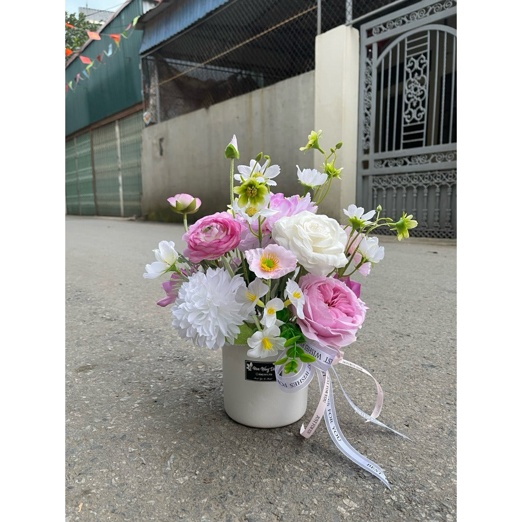 Mini Pre-Assembled Silk Floral Arrangement in Ceramic Vase |  EternalBloom