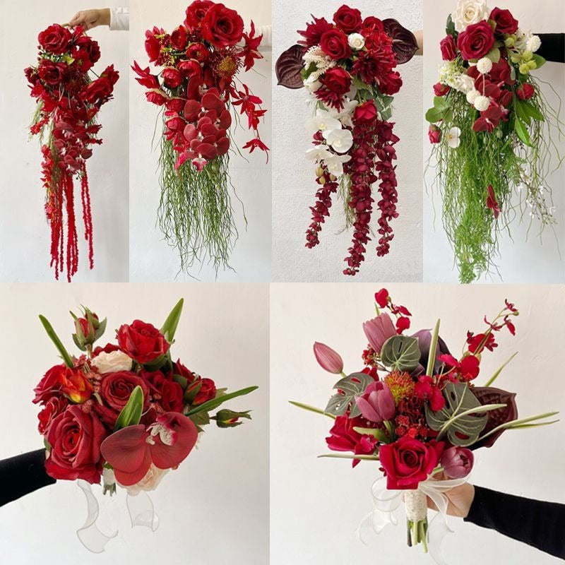 Premium Burgundy & Dark Red Bridal Bouquet Collection | Luxury Handmade Silk Rose Wedding Flowers (Multi-Style Deep Red Series)- Part 2
