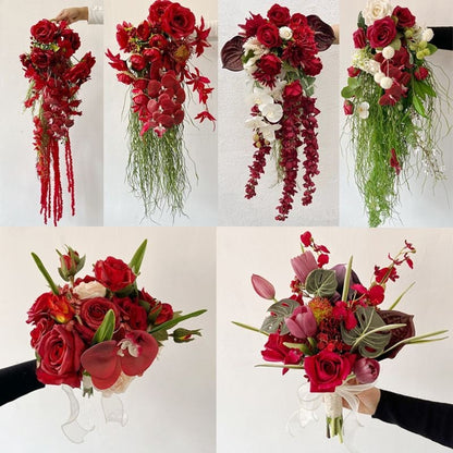 Premium Burgundy & Dark Red Bridal Bouquet Collection | Luxury Handmade Silk Rose Wedding Flowers (Multi-Style Deep Red Series)- Part 2