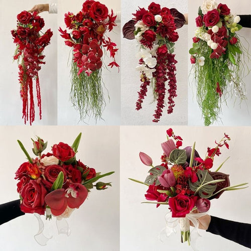 Premium Burgundy & Dark Red Bridal Bouquet Collection | Luxury Handmade Silk Rose Wedding Flowers (Multi-Style Deep Red Series)- Part 2