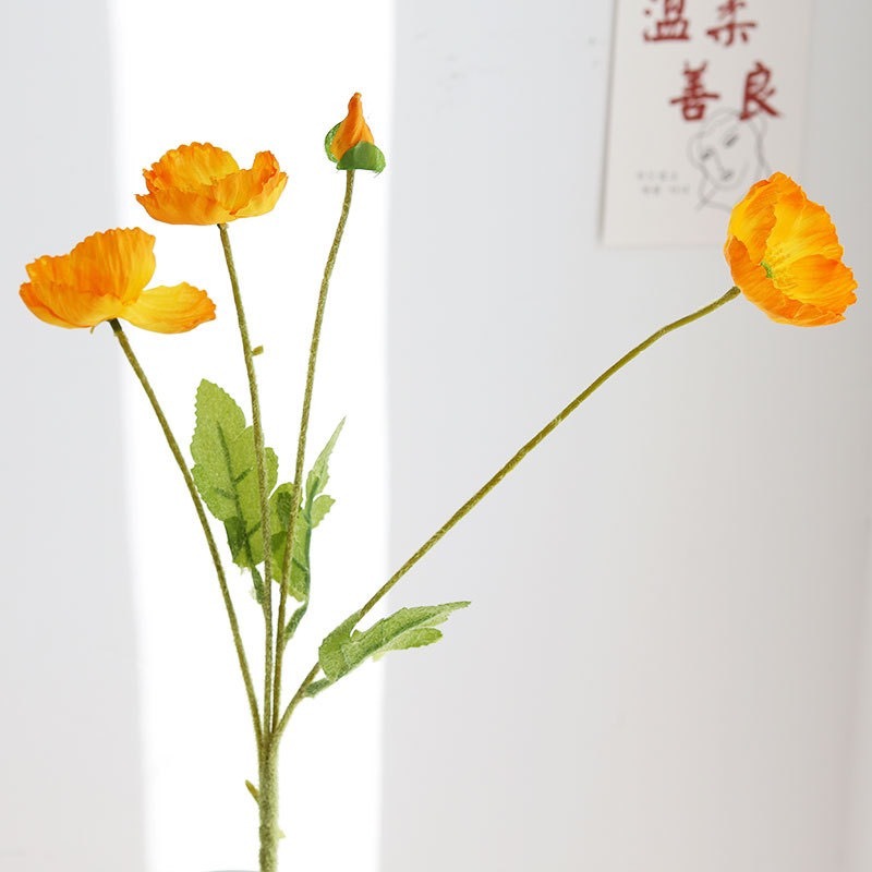 Real-Touch Silk Poppy Flower Spray (3 Blooms + 1 Bud)