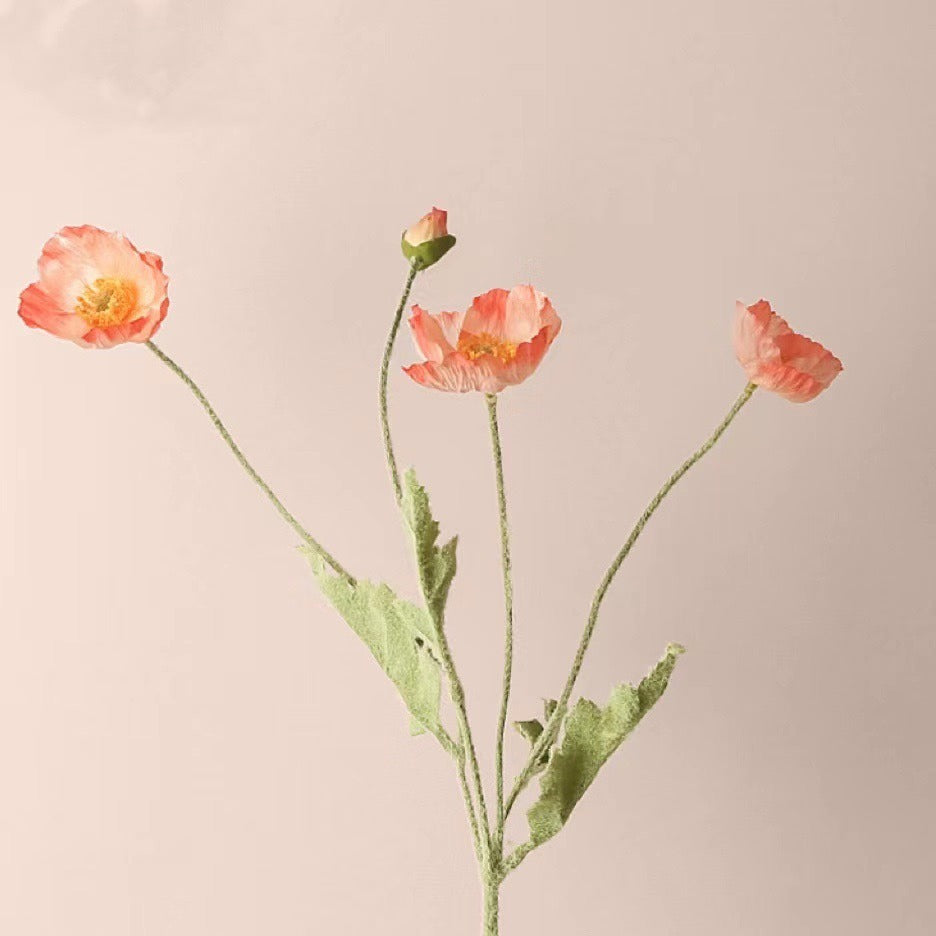 Real-Touch Silk Poppy Flower Spray (3 Blooms + 1 Bud)