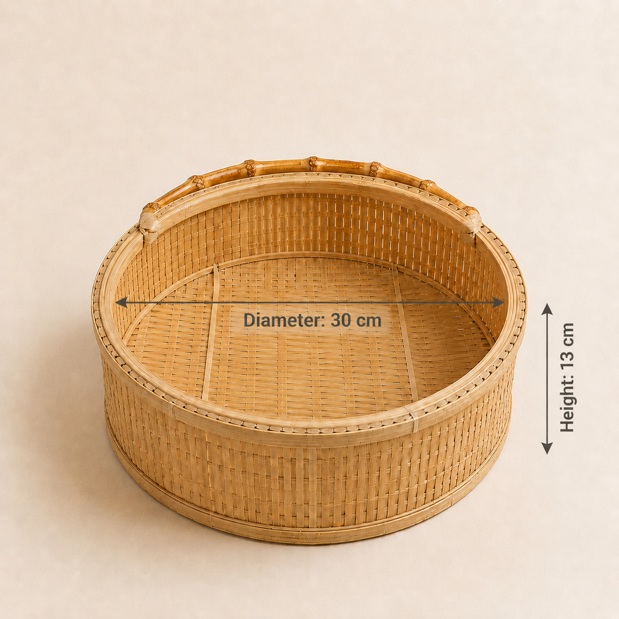 Handcrafted Round Bamboo Handle Flower Basket - Natural Bamboo Wedding & Event Decor Basket