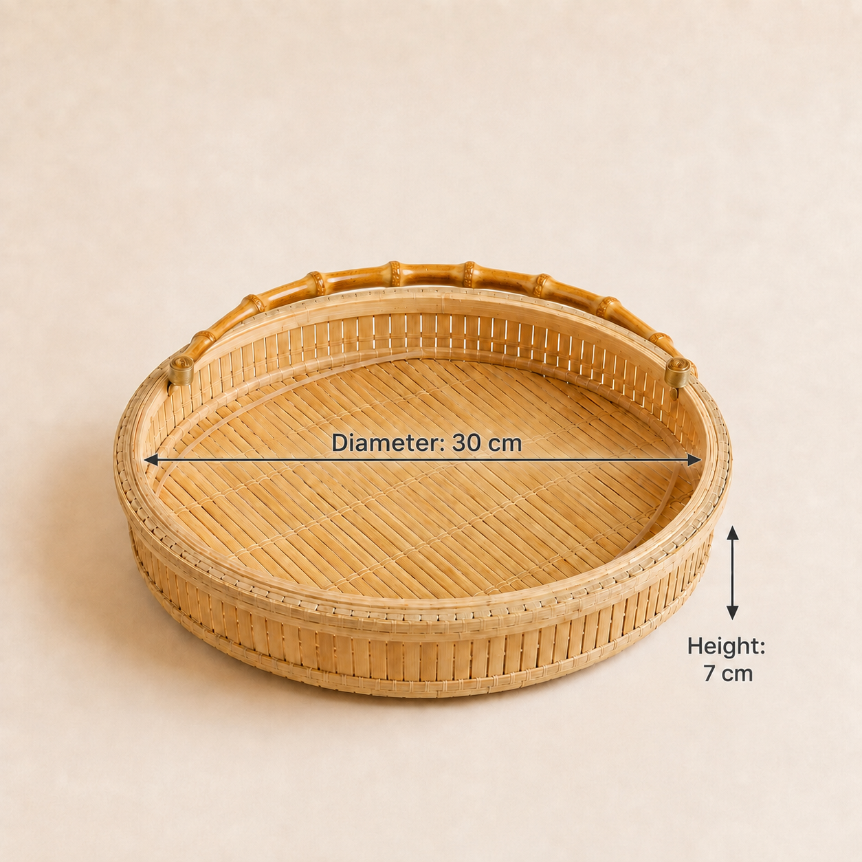 Handcrafted Round Bamboo Handle Flower Basket - Natural Bamboo Wedding & Event Decor Basket