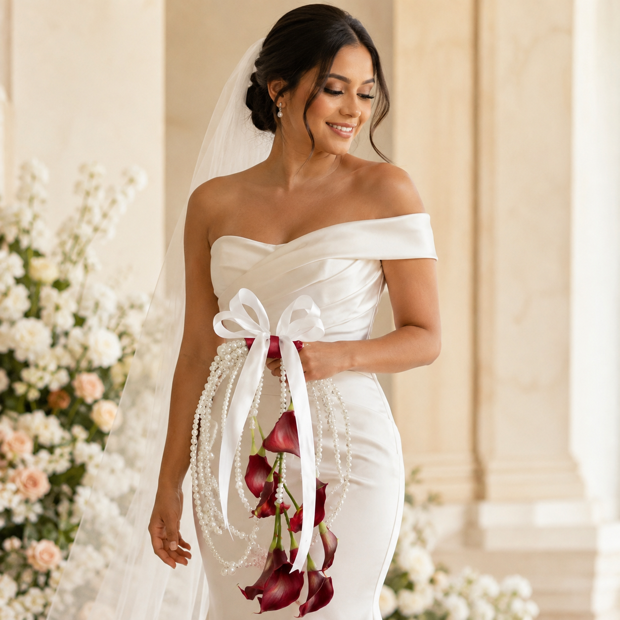 Handcrafted Real-Touch Calla Lily & Pearl Bridal Bouquet