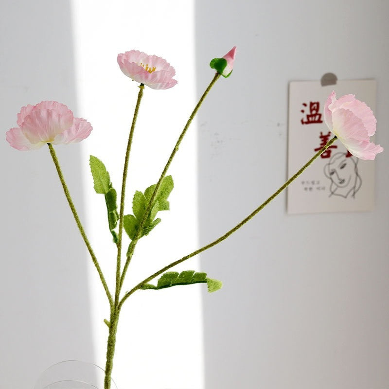 Real-Touch Silk Poppy Flower Spray (3 Blooms + 1 Bud)