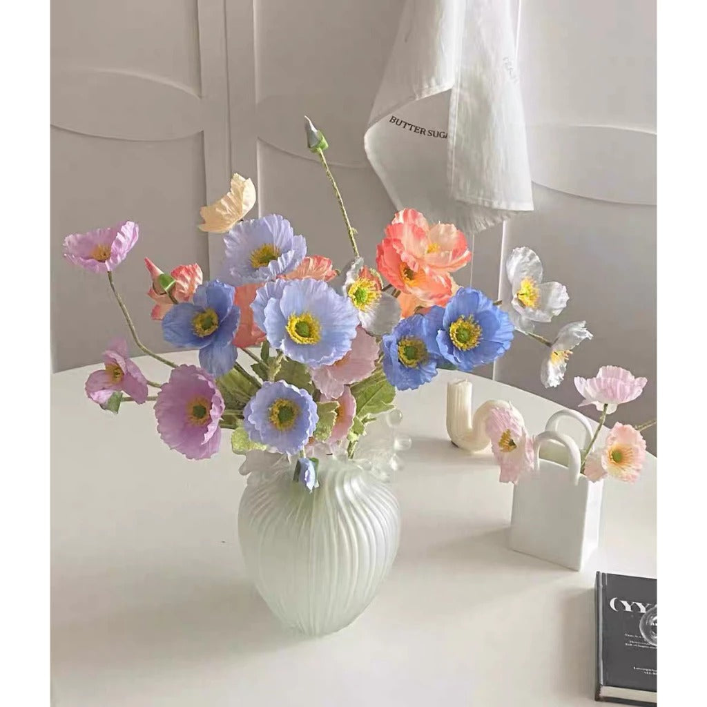 Real-Touch Silk Poppy Flower Spray (3 Blooms + 1 Bud)