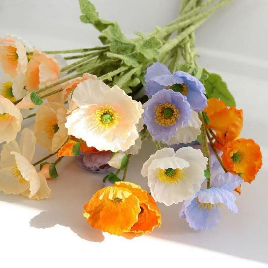 Real-Touch Silk Poppy Flower Spray (3 Blooms + 1 Bud)