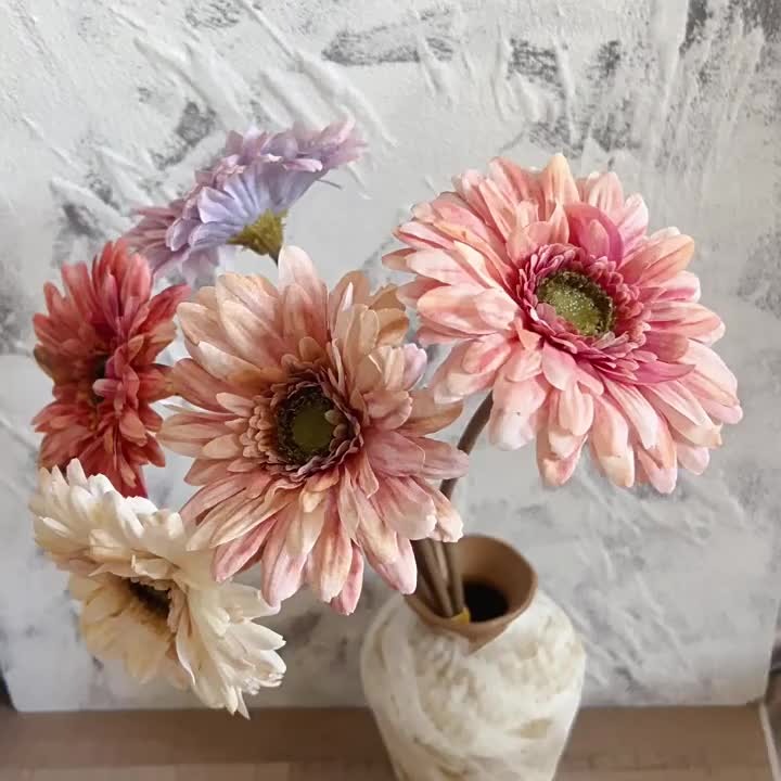Large Vintage Gerbera Daisy Silk Flower Stem