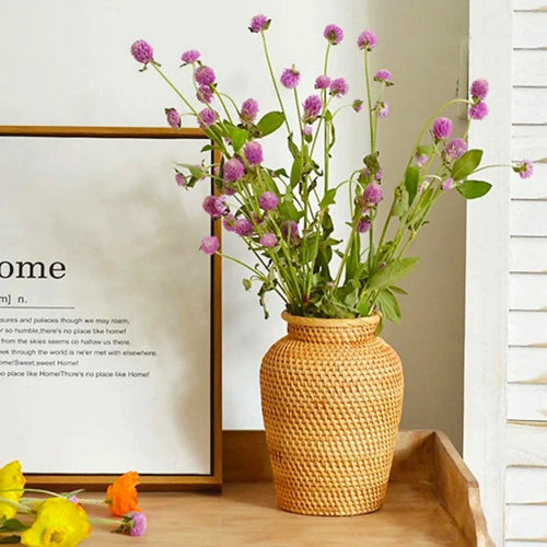 Handwoven Rattan Flower Vase - Natural Wicker Boho Home Decor, Eco-Friendly Vase for Dried Flowers