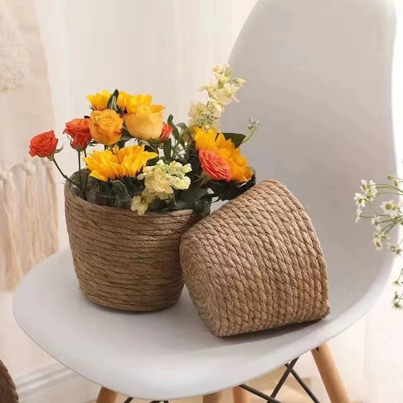 Handcrafted Twisted Seagrass Woven Flower & Gift Basket with Waterproof Plastic Liner