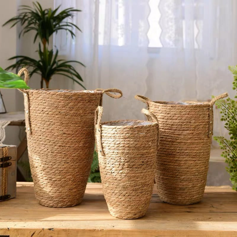 Handcrafted Tall Seagrass Woven Floral Basket with Handles