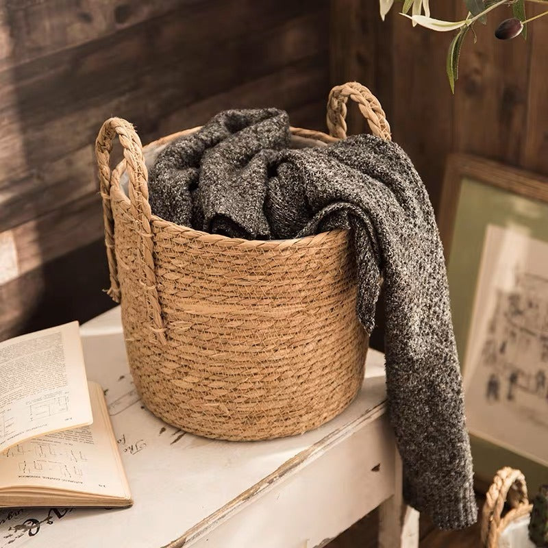 Handcrafted Water Hyacinth Woven Planter Basket with Handles & Waterproof Liner