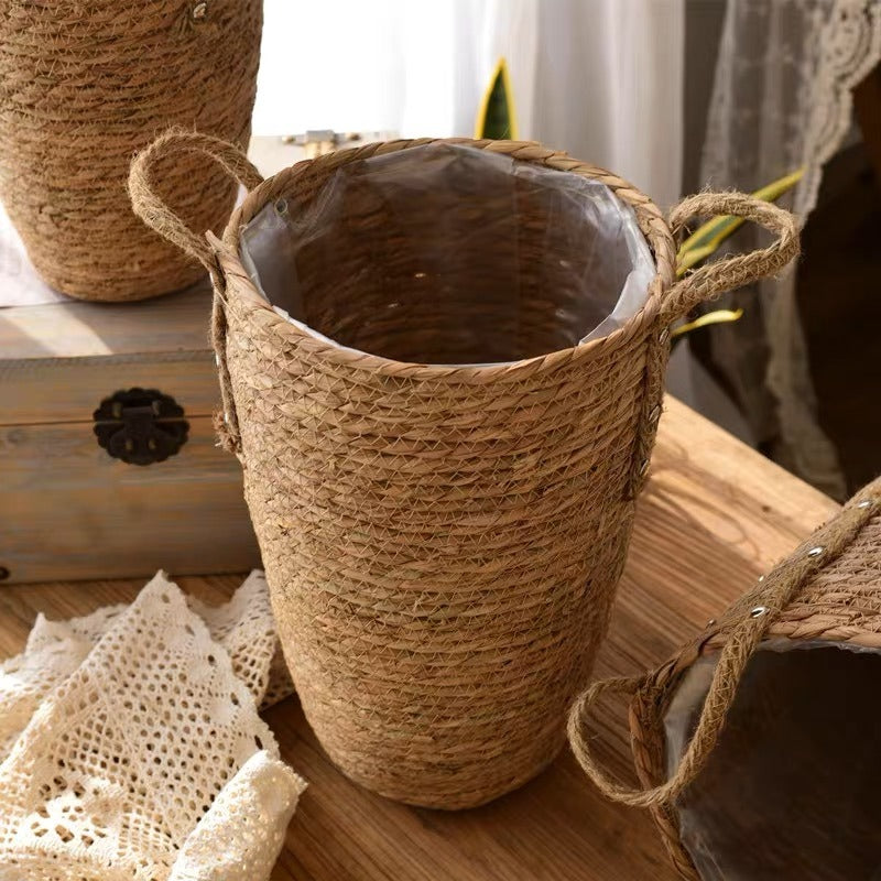 Handcrafted Tall Seagrass Woven Floral Basket with Handles