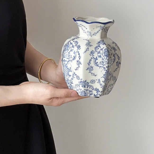 Premium Blue and White Ceramic Vase Set  | EternalBloom