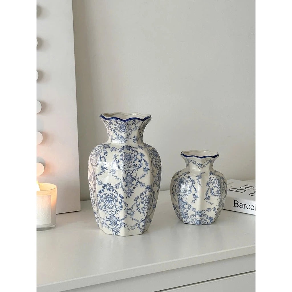 Premium Blue and White Ceramic Vase Set  | EternalBloom