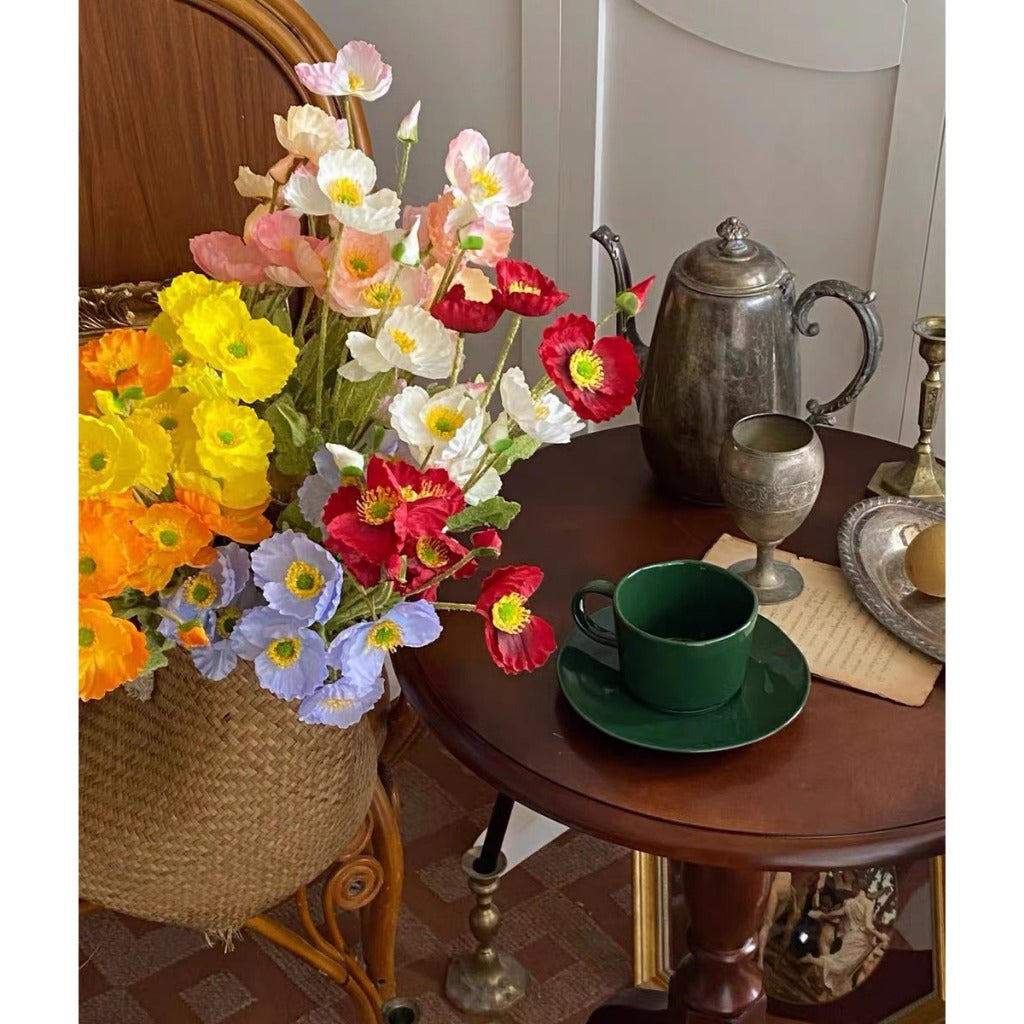 Real-Touch Silk Poppy Flower Spray (3 Blooms + 1 Bud)