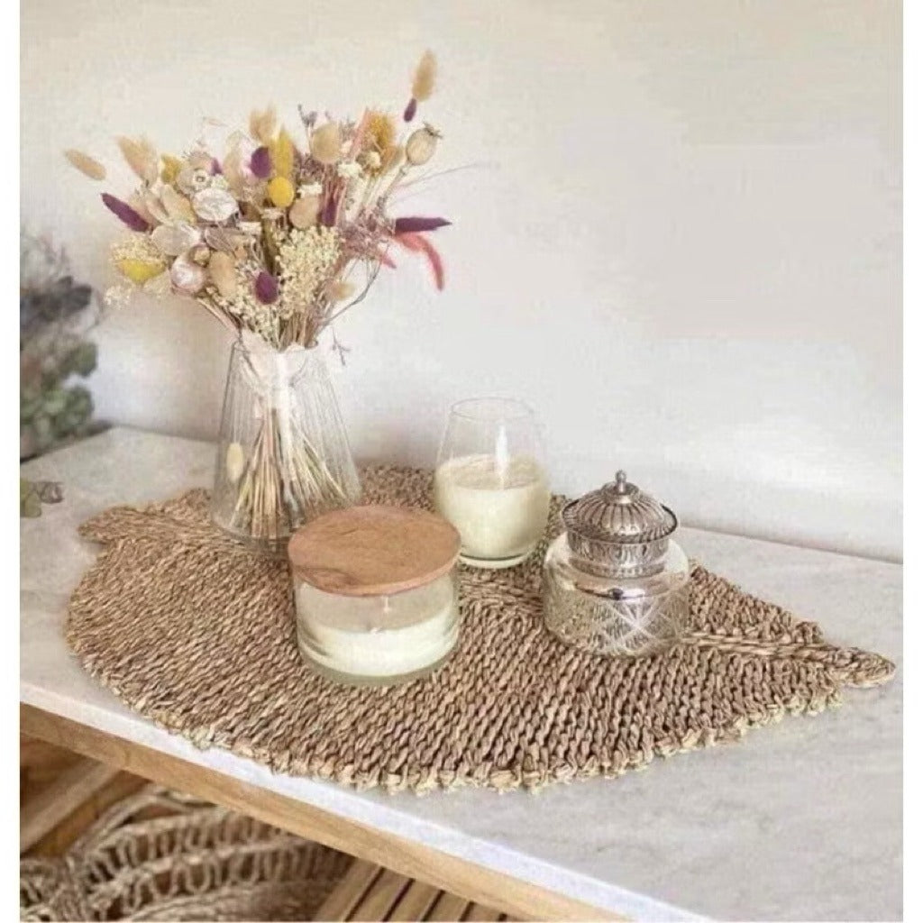 Handcrafted Leaf-Shaped Seagrass Mat & Table Runner