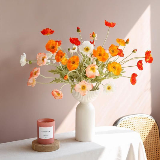 Real-Touch Silk Poppy Flower Spray (3 Blooms + 1 Bud)