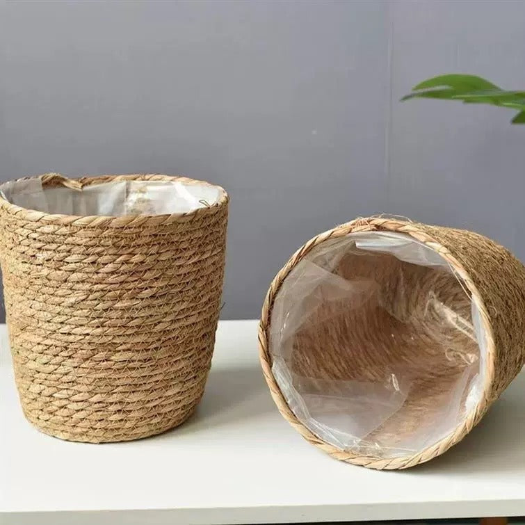 Handcrafted Twisted Seagrass Woven Flower & Gift Basket with Waterproof Plastic Liner