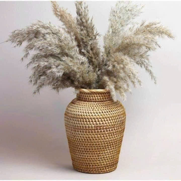 Handwoven Rattan Flower Vase - Natural Wicker Boho Home Decor, Eco-Friendly Vase for Dried Flowers