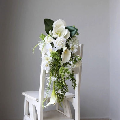 Luxurious Cascading Artificial Bridal Bouquet | Premium White Silk Waterfall Wedding Flower for Brides