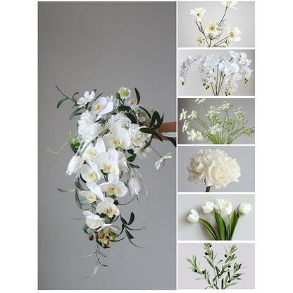 Luxurious Cascading Artificial Bridal Bouquet | Premium White Silk Waterfall Wedding Flower for Brides