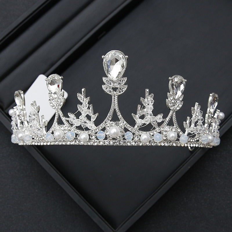 Elegant Pearl & Quartz Crystal Rhinestone Bridal Tiara Crown Collection