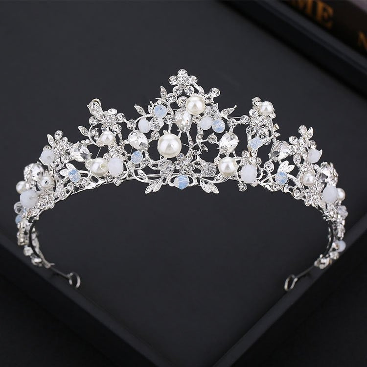 Elegant Pearl & Quartz Crystal Rhinestone Bridal Tiara Crown Collection