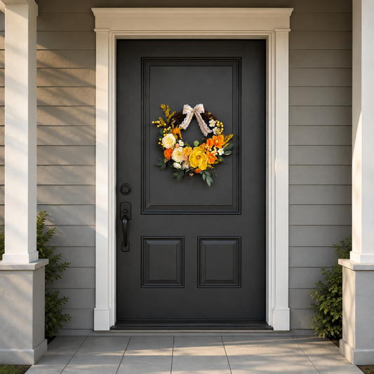 Premium Silk Floral Wreath | 35cm Rustic Grapevine Door & Wall Hanging Wreath for Home, Boutique Shop & Café Decor