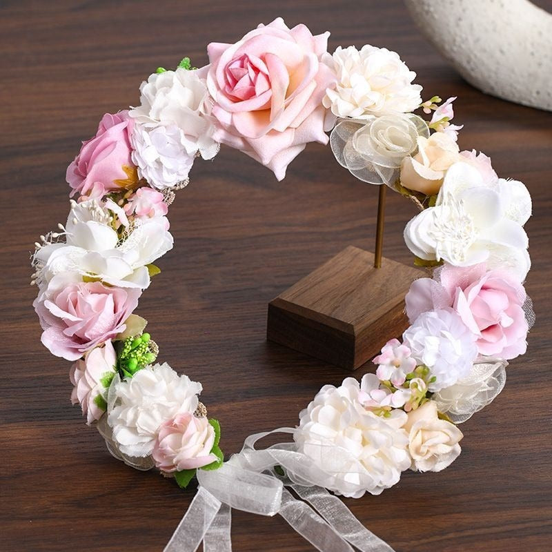 Handcrafted Floral Crown Flower Headband with Organza Ribbon