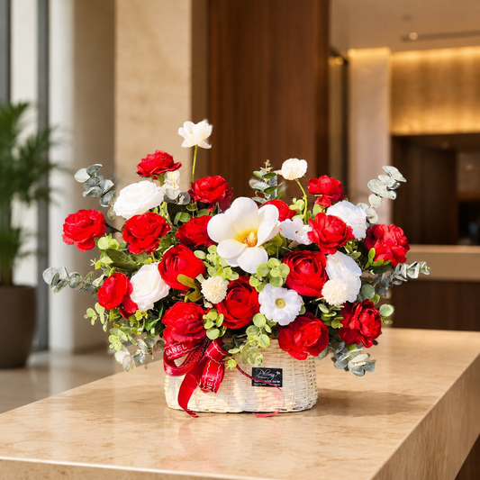 Red Silk Flower Basket Arrangement