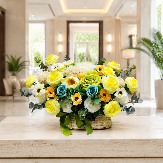 Yellow Silk Flower Basket Arrangement