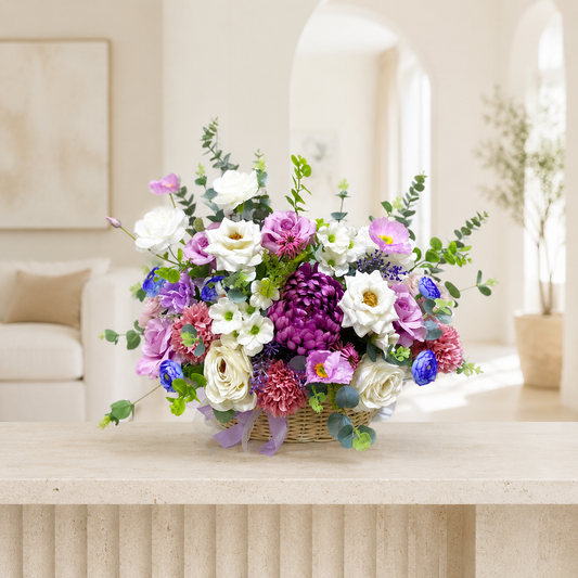 Enchanting Purple Silk Flower Basket Arrangement