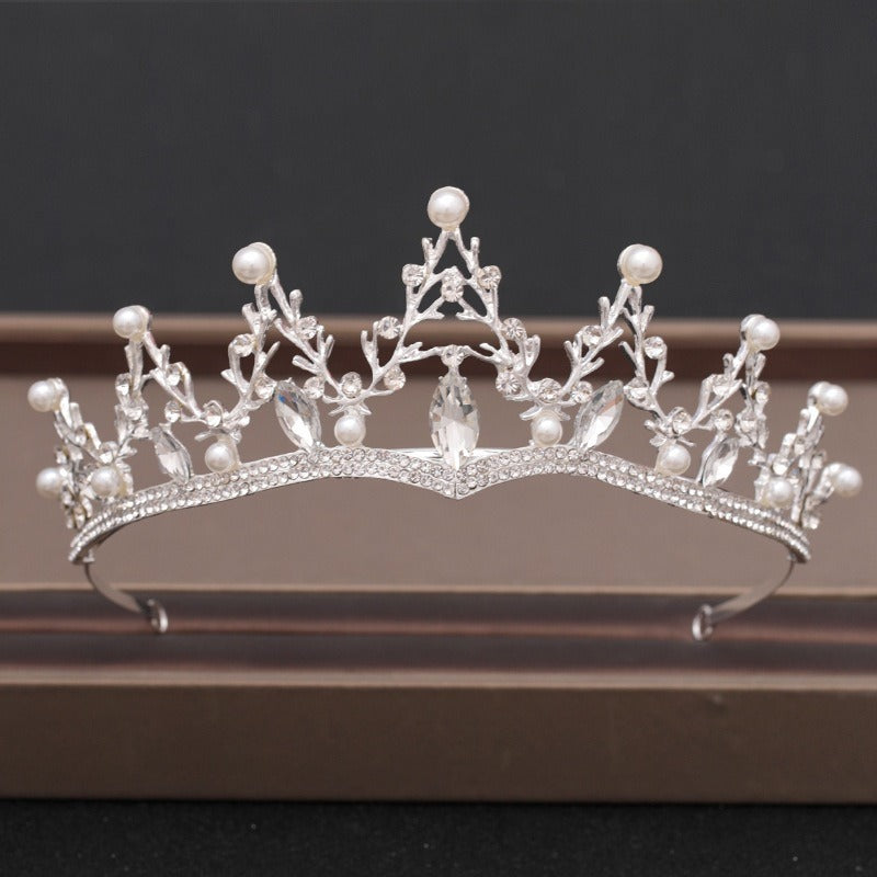 Elegant Pearl & Quartz Crystal Rhinestone Bridal Tiara Crown Collection