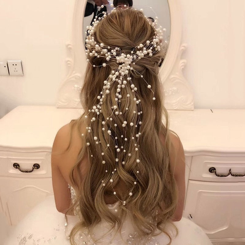 Handcrafted Pearl & Crystal Floral Bridal Hair Vine Wreath Collection