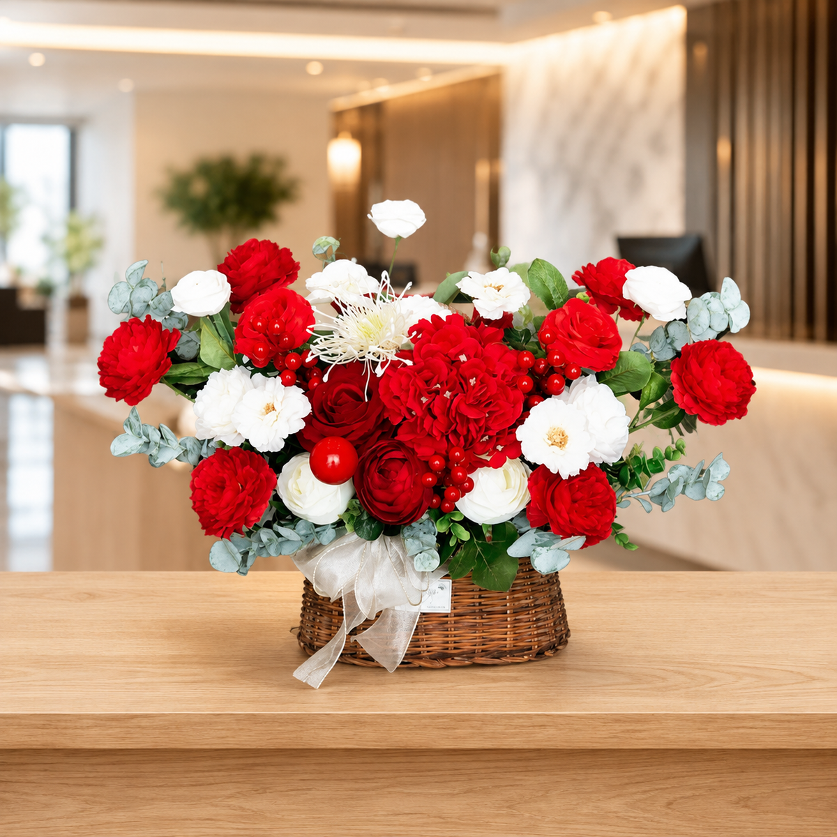 Red Silk Flower Basket Arrangement