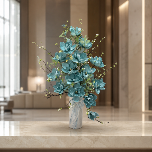 Real-Touch Green and Blue Magnolia Arrangement