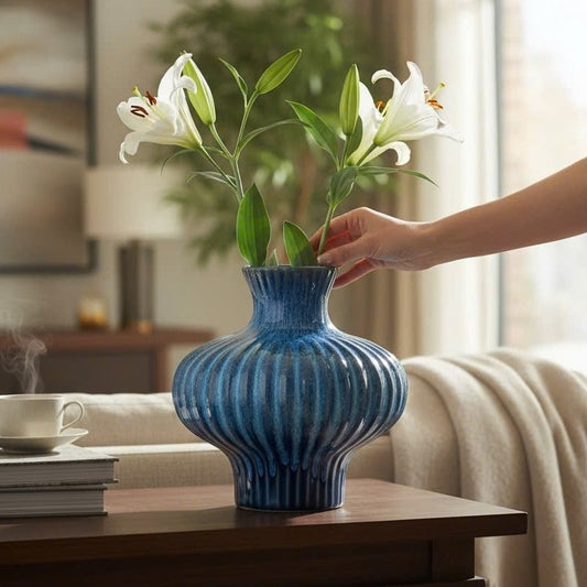 Handcrafted Bat Trang Celadon Ceramic Vase | Azure Sky Blue Color Lantern & Heart Lantern Shape Flower Pot