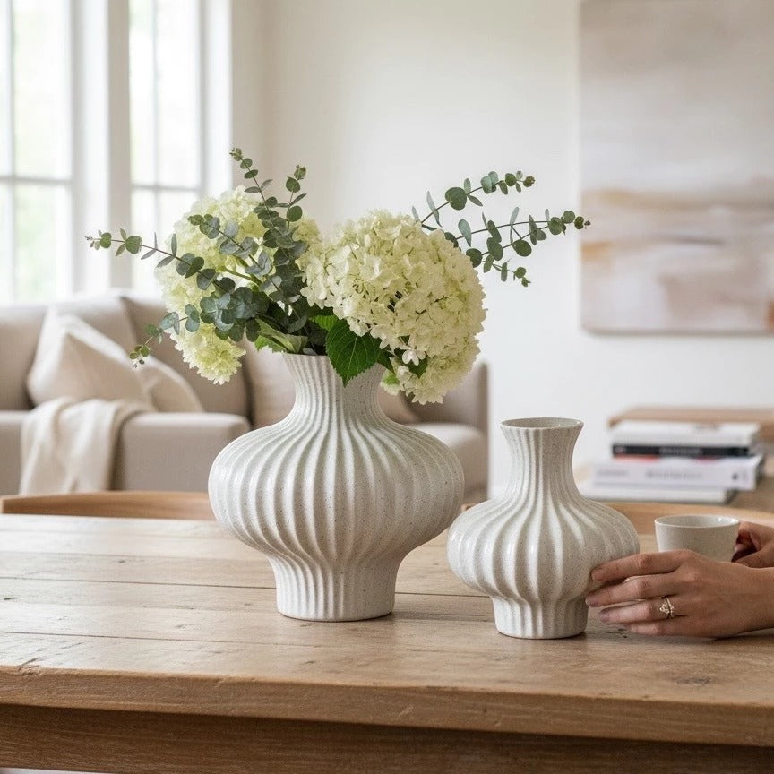 Handcrafted Bat Trang Celadon Ceramic Vase | Speckled White Color Lantern & Heart Lantern Shape Flower Pot
