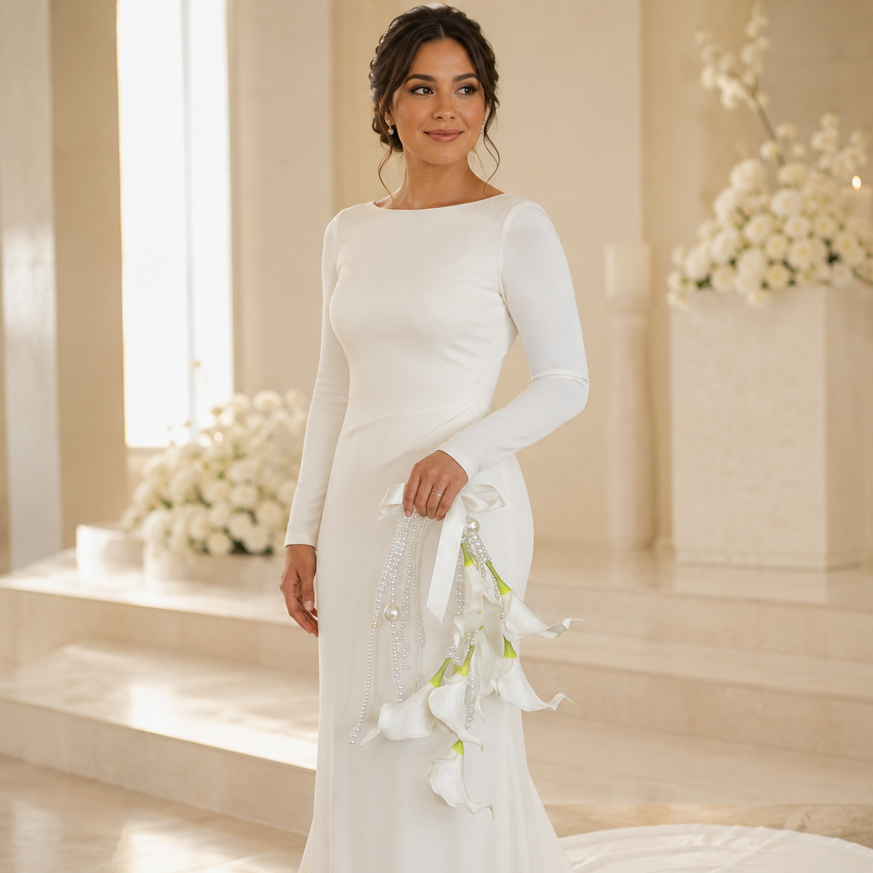 Handcrafted Real-Touch Calla Lily & Pearl Bridal Bouquet
