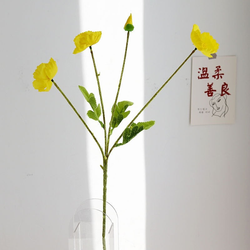 Real-Touch Silk Poppy Flower Spray (3 Blooms + 1 Bud)