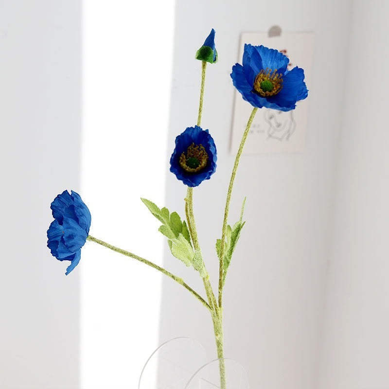 Real-Touch Silk Poppy Flower Spray (3 Blooms + 1 Bud)