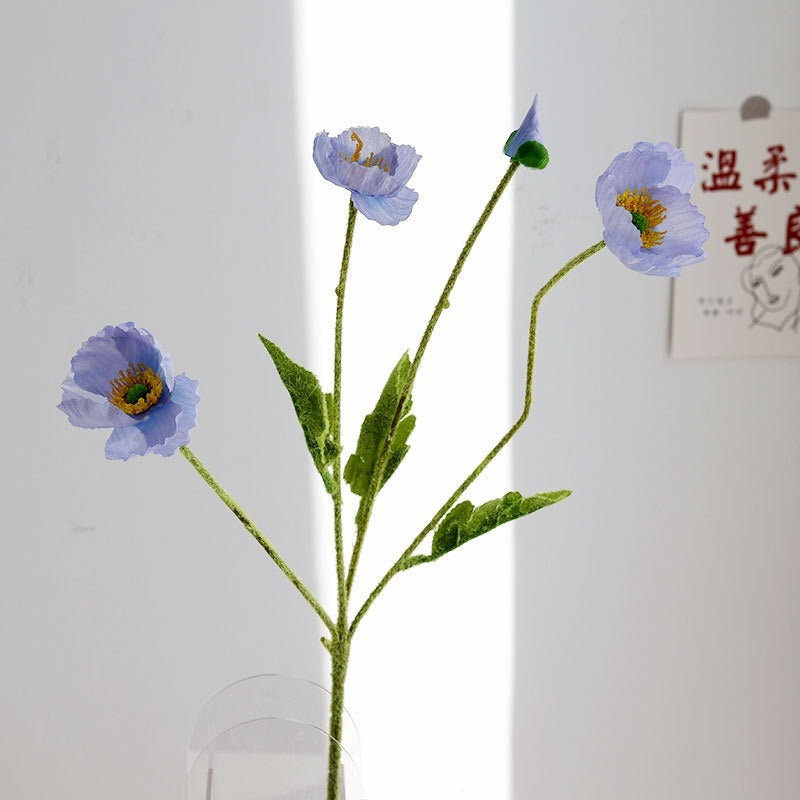 Real-Touch Silk Poppy Flower Spray (3 Blooms + 1 Bud)